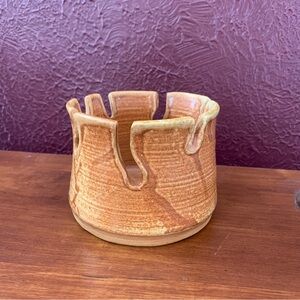 Abstract Studio art stoneware pottery Vessel candle holder signed